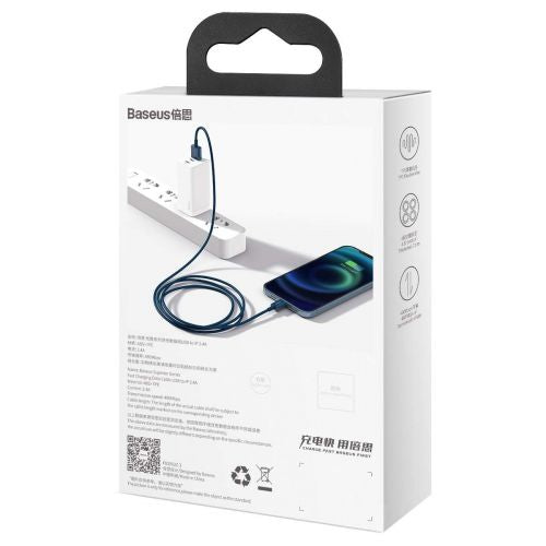 Baseus Lightning Superior Series laidas, greitasis įkrovimas, Data 2.4A, 1m (CALYS-A03), mėlyna spalva