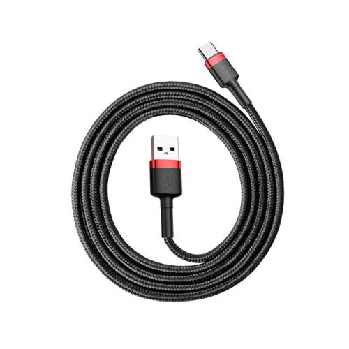 Baseus Type-C Cafule laidas 3A 1m + (CATKLF-B91), juoda / raudona spalva