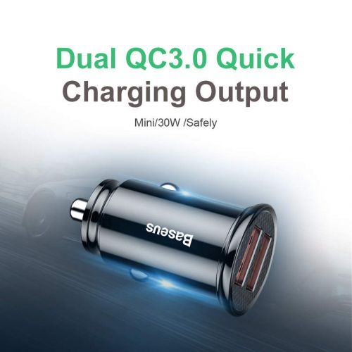 Baseus automobilinis įkroviklis Circular Plastic A+A Dual Quick Charge 3.0 30 W (CCALL-YD01), juoda spalva