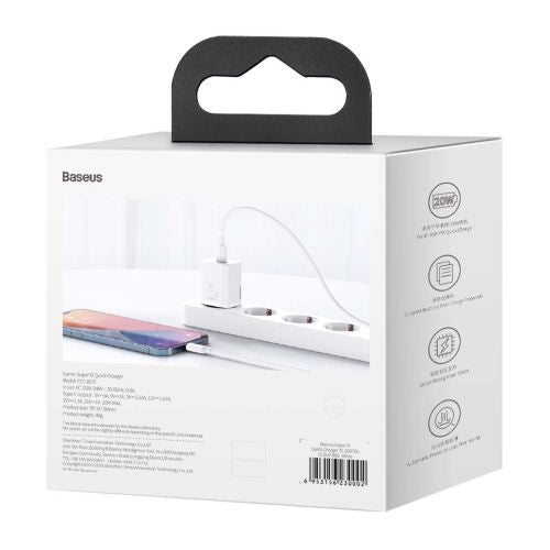 Baseus kelioninis įkroviklis set Super Si 1C PD greitasis įkroviklis 20 W (CCSUP-B02), balta spalva