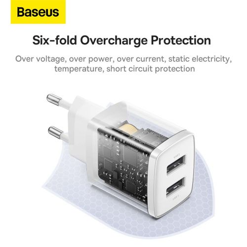 Baseus kelioninis įkroviklis Compact sieninis įkroviklis U+U, 10.5 W (CCXJ010202), balta spalva
