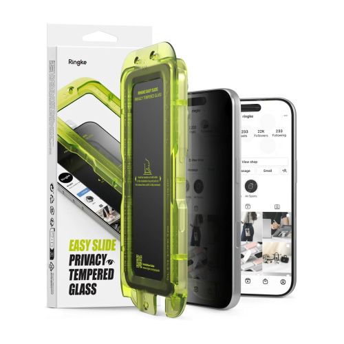 Ringke iPhone 17 Pro ekrano apsauga Premium Easy Slide Privacy grūdintas stiklas 9H su installation jig (2 vnt.), skaidri