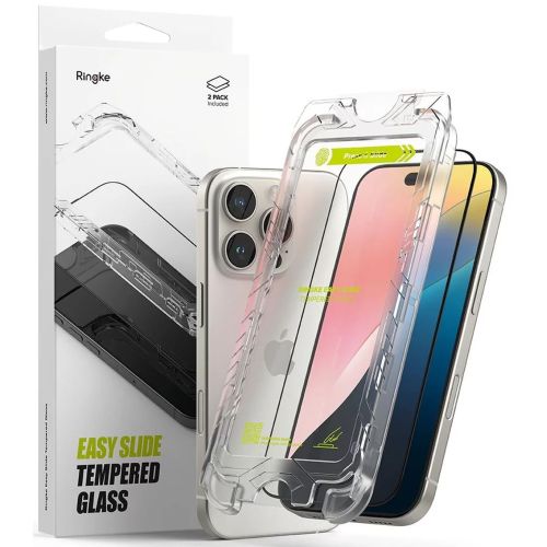 Ringke iPhone 16 Pro Max ekrano apsauga Premium Easy Slide grūdintas stiklas 9H su installation jig (2 vnt.), skaidri spalva