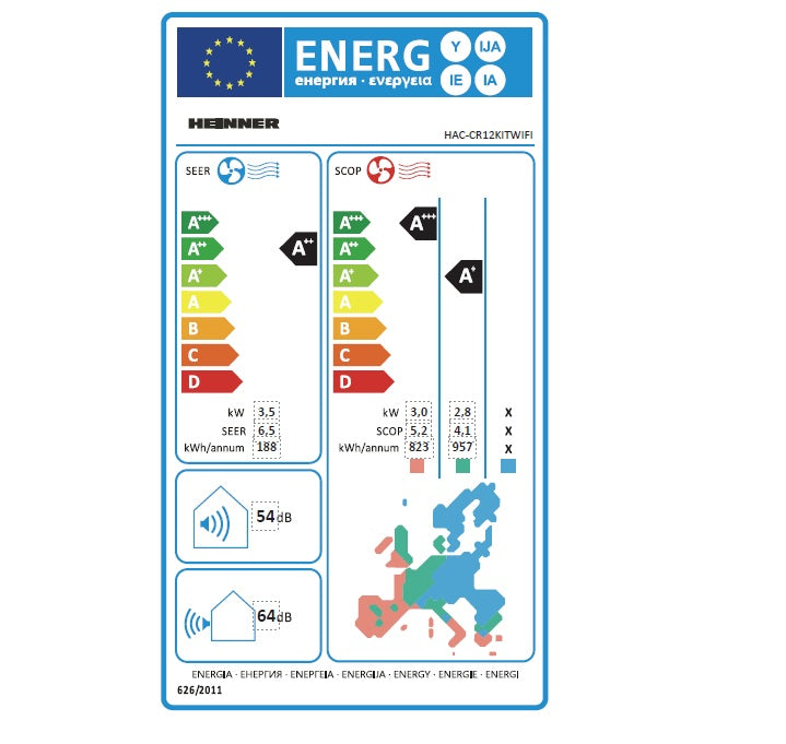 Oro kondicionierius CRYSTAL, KIT+WIFI 3.5kW/3.8kW HAC-CR12KITWIFI HEINNER