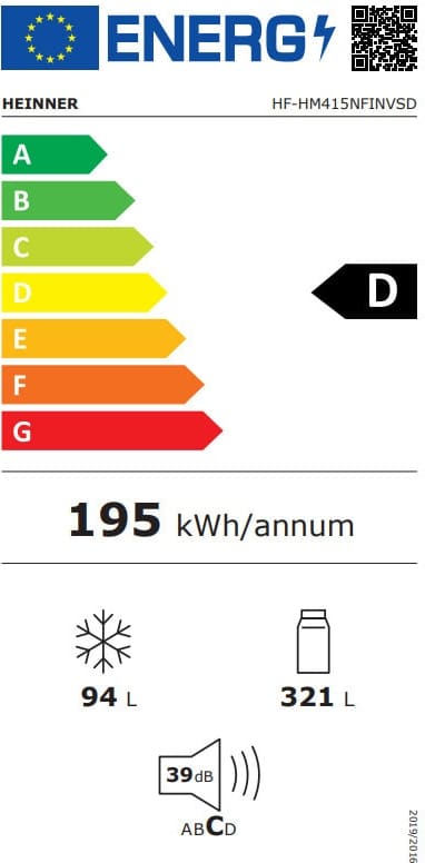 Šaldytuvas su šaldikliu viršuje HF-HM415NFINVSD HEINNER