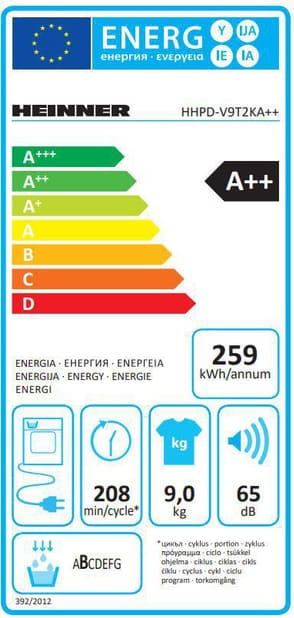 Džiovyklė 9kg HHPD-V9T2KA++ HEINNER