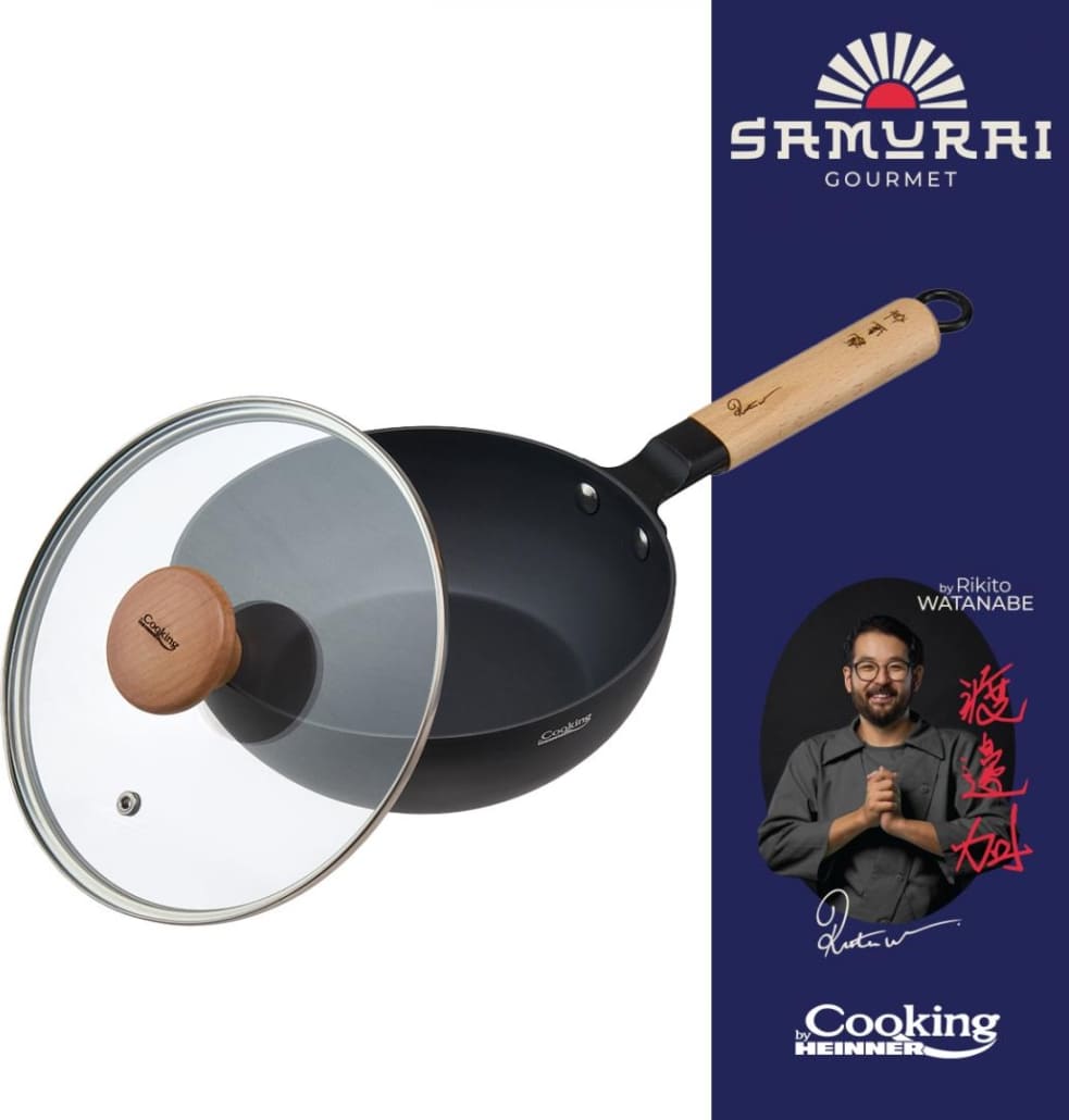 Wok keptuvė su dangčiu aliuminio su keramikos danga 20x7cm HR-SNT-WC20 HEINNER