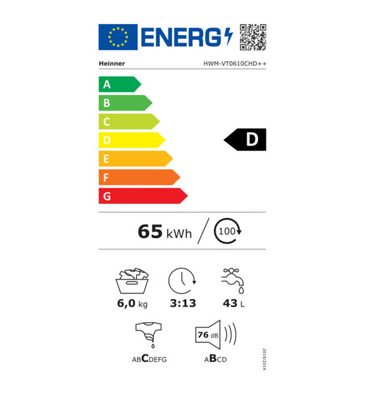 Skalbimo mašina 6kg HWM-VT0610CHD++ HEINNER
