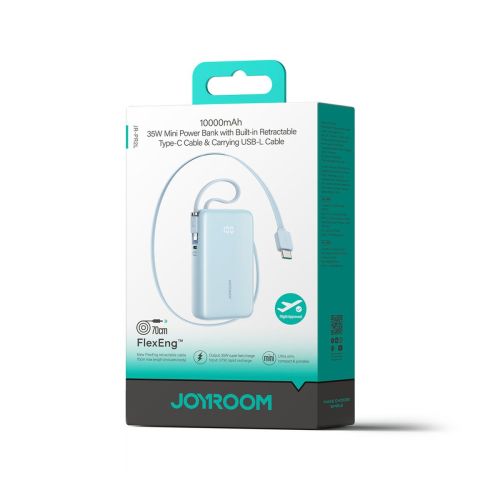 Joyroom išorinė baterija su skaitmeninis Display, C+U+U, PD 35 W, 10000 mAh su integruotas Retractable Type-C ir Lightning