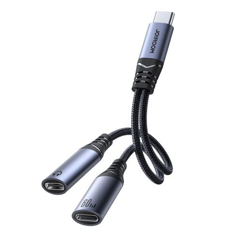 Joyroom adapteris DAC 2-in-1 Type-C į Type-C/ Type-C, 60 W, 0.14m, (SY-C03), juoda spalva