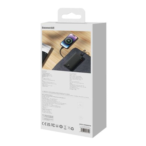 Baseus išorinė baterija Airpow, C+U, 20 W, 10000 mAh, su Baseus Simple Series Type-C, 0.30m laidas, (PPQD090001), juoda