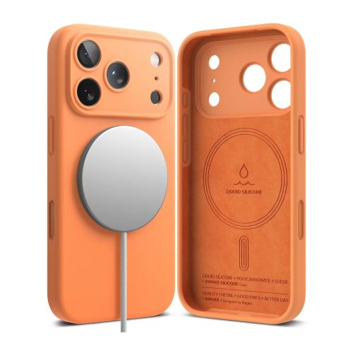 Ringke iPhone 17 Pro dėklas Silicone magnetinis Tangerine, juoda spalva