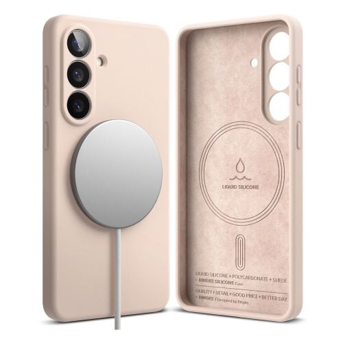 Ringke Galaxy S26 dėklas Silicone magnetinis, rožinio smėlio spalva