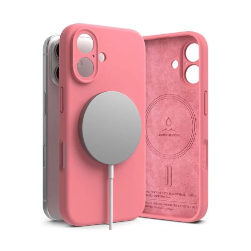 Ringke iPhone 16 dėklas Silicone magnetinis, rožinė spalva