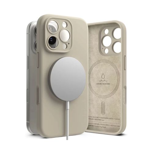Ringke iPhone 16 Pro dėklas Silicone magnetinis, akmens spalva