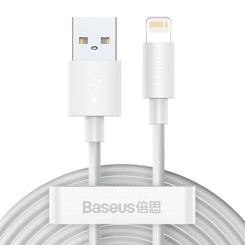 Baseus Lightning Simple Wisdom laidas (2 vnt./set) 2.4A 1.5m (TZCALZJ-02), balta spalva