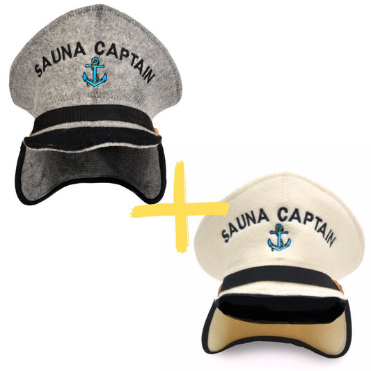 Sauna Hat's “Sauna Captain” white & grey 100% Wool, Set of 2