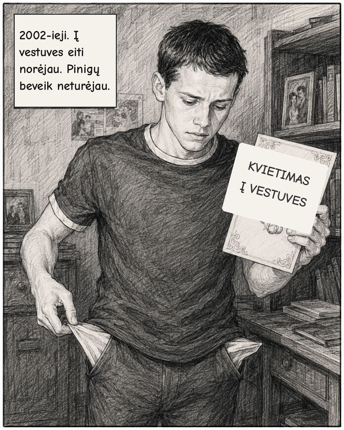Komikso viršelis: 2002-ieji, kvietimas į vestuves ir tuščios kišenės