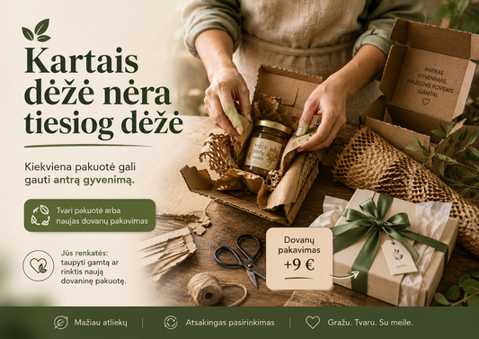 KamOk tvari pakuotė – pakartotinai naudojamas kartonas ir dovanų pakavimas +9 €