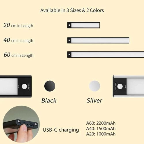 Xiaomi Yeelight spintos šviestuvas su judesio jutikliu A40, 1500 mAh, 2700K, YDQA1620007BKGL, juoda spalva