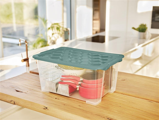 Storage box Rotho, 44 l, transparent/green, 583 x 392 x 277 mm