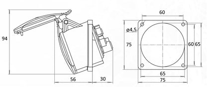 Built-in socket ETI EE1653N, 5x16A