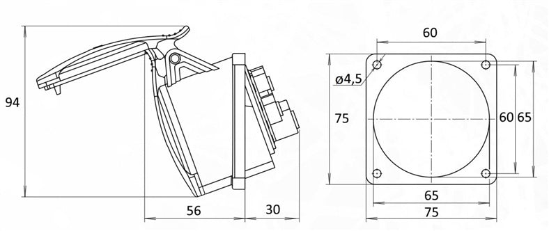 Built-in socket ETI EE1653N, 5x16A