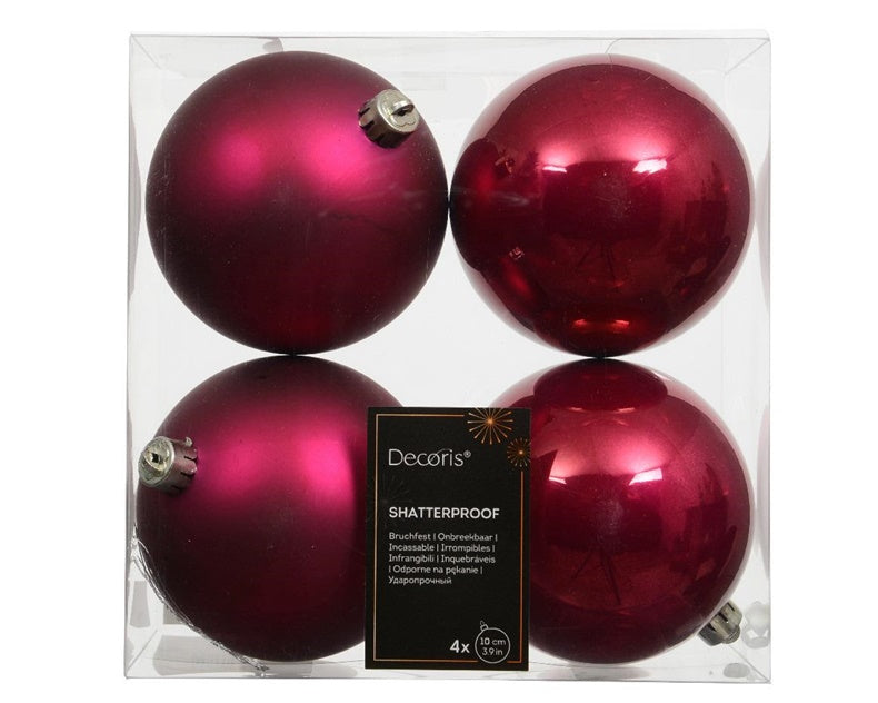 Christmas tree ornaments, pink, 10 cm, plastic, 4 pcs.
