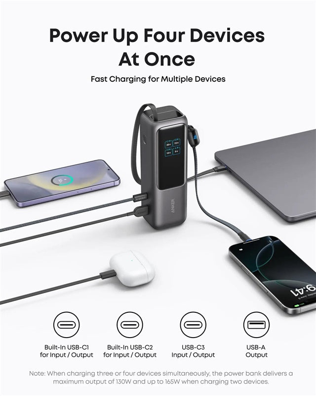 Anker A1695H11 Portable Charger, 25000 mAh, 100W, grey