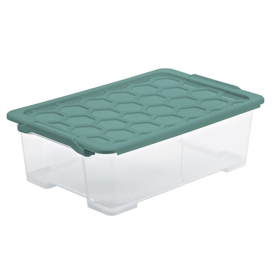 Storage box Rotho, 30 l, clear/green, 583 x 392 x 183 mm