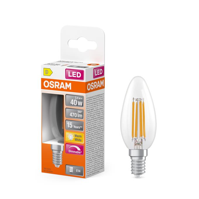 LEMP LED FIL B35 3.4W E14 827 470LMDIM