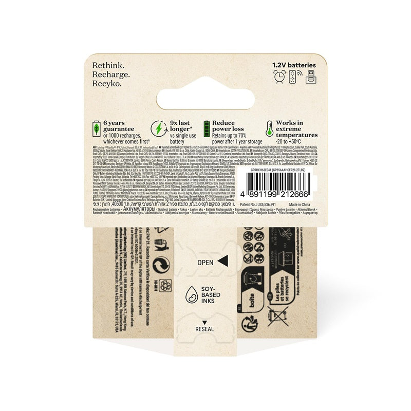 Rechargeable batteries GP RECYKO AAA, 650mAh, 2 pcs.