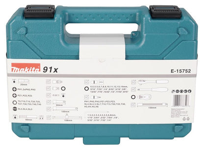 Įrankių komplektas Makita E-15752, 91 vnt.