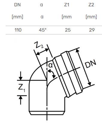 Kolano do kanalizacji wewnętrznej Magnaplast Skolan, 110 mm, 45°