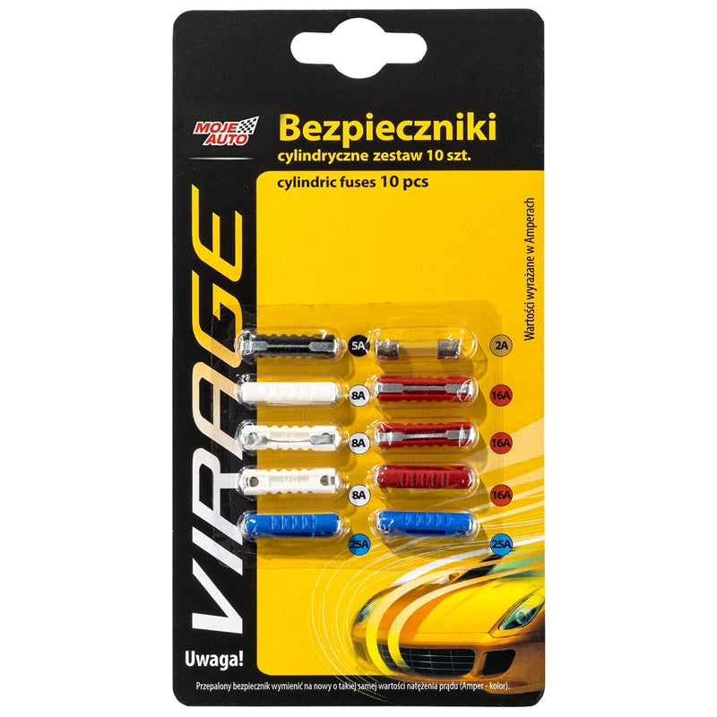 BEZPIECZNIKI SAMOCHODOWE CYLINDRYCZNE 10SZT