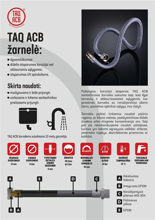 Wąż do baterii Tucai Taq ACB, M10x1, L17, V1/2", 60CM