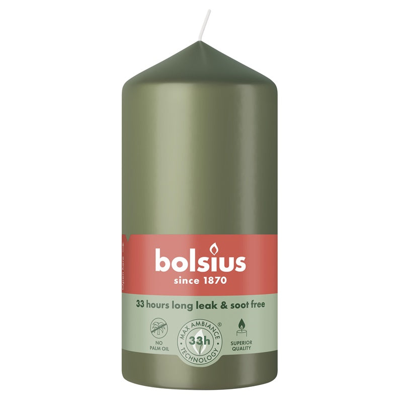 Свеча, цилиндрическая Bolsius, 12/5.8 см, оливково-зеленая