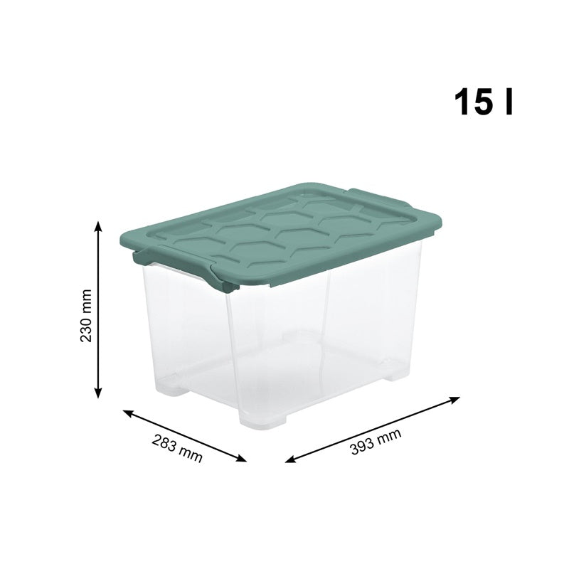 Storage box Rotho, 15 l, clear/green, 387 x 279 x 228 mm