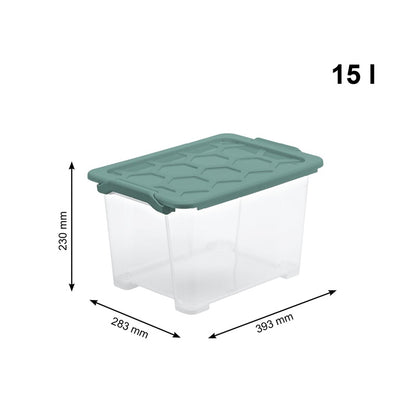 Storage box Rotho, 15 l, clear/green, 387 x 279 x 228 mm