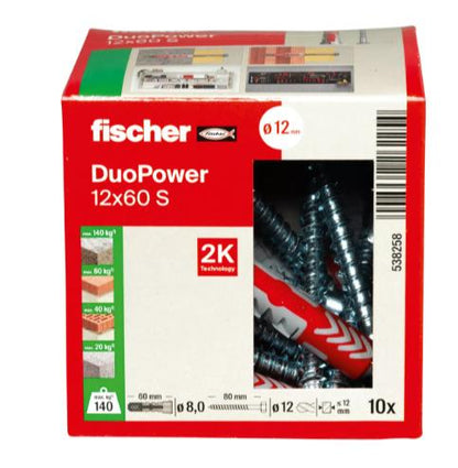 Kaištis Fischer DuoPower, 60 mm x 12 mm, 10 vnt.