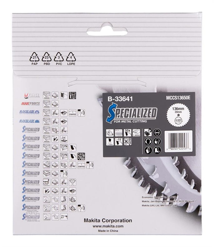 Tarcza tnąca do metalu Makita; 136x1,4x20,0 mm; Z50; -15°