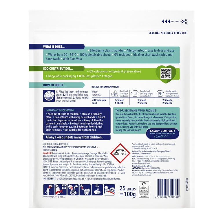 Dr. Beckmann Laundry Sheets for SENSITIVE SKIN, 25 pcs.