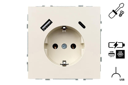 Socket outlet and USB A+C charger LIREGUS MODERN, sand