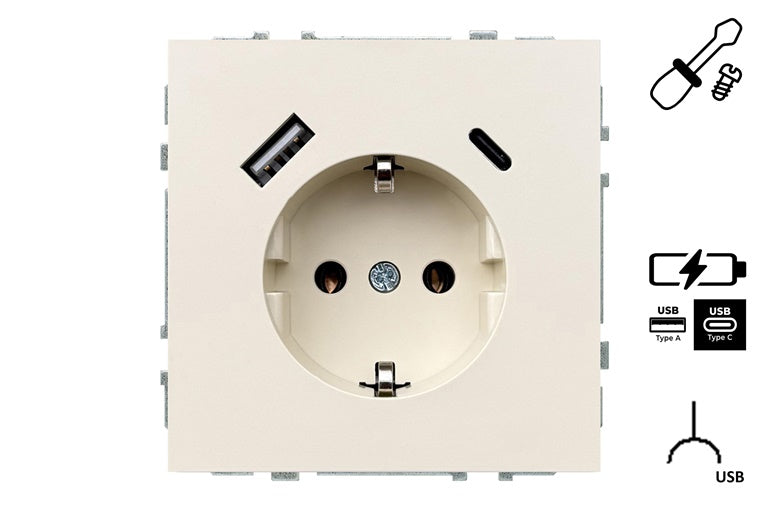 Socket outlet and USB A+C charger LIREGUS MODERN, sand