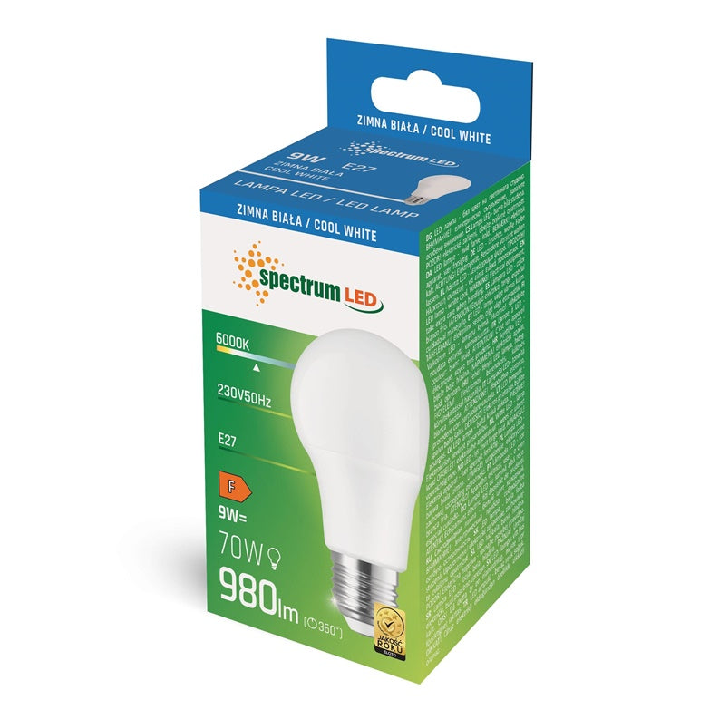 Spectrum LED light bulb, A60, E27, 9W, 820LM, 3000K