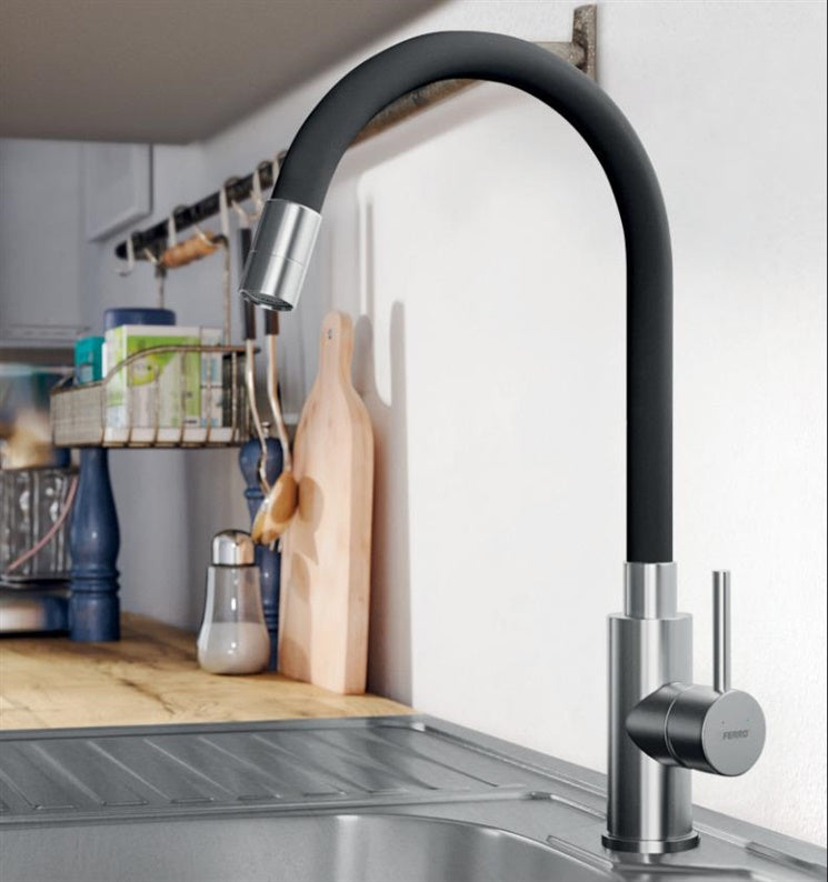 Bateria zlewozmywakowa Ferro Zorba Inox BZR4BSS, czarna