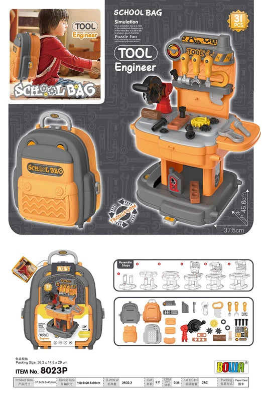 Zabawkowy zestaw narzędzi dla majsterkowicza School Bag-Tool Engineer 8023p
