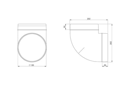Ventiliacijos alkūnė EUROPLAST AL150-90, D150 90°