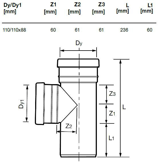Wavin outdoor drainage tee, Ø 110 / 110 mm, 88°