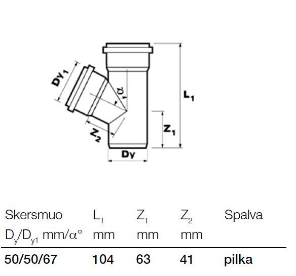 Trójnik kanalizacyjny wewnętrzny Wavin, Ø 50 / 50 mm, 67°